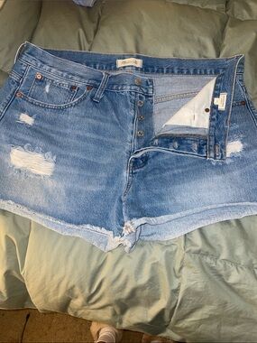 Madewell Light Blue Distressed High-Rise Denim Shorts
